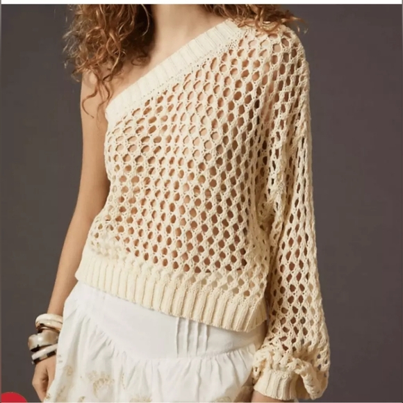 Anthropologie Sweaters - Maeve by the One-Shoulder Crochet Knit Sweater One Size